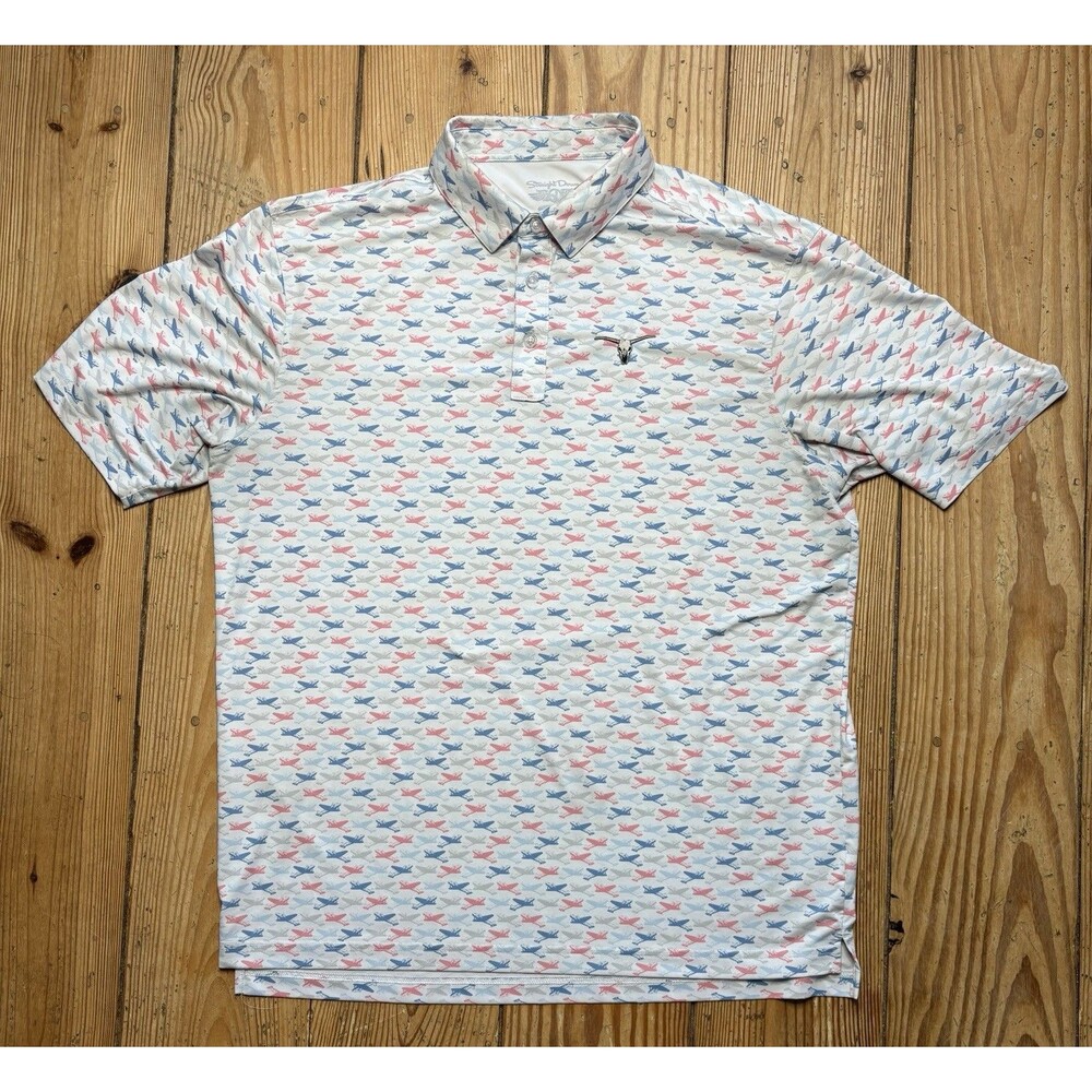 Straight Down Golf Polo Shirt Mens XL Airplane Print Jets Performance AOP Planes